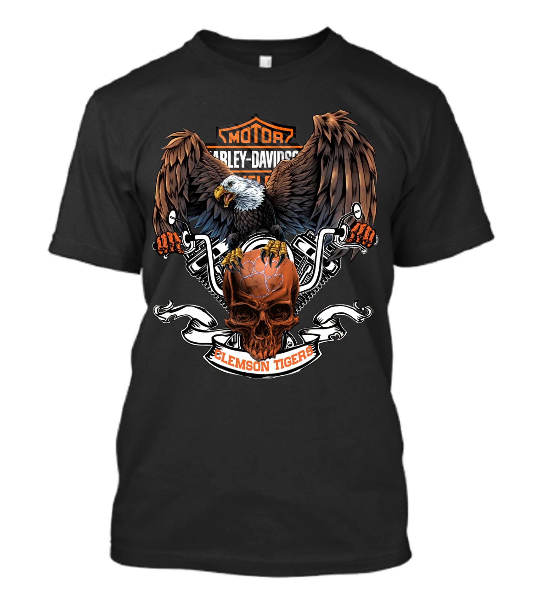 Clemson Tigers Harley Davidson Motor Skull Eagle T-Shirt