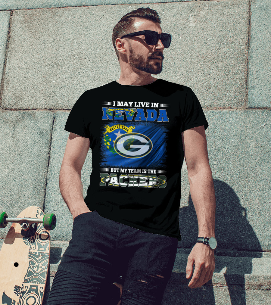 I May Live In Nevada But My Team Is The Packers Battle Born Flag T-Shirt