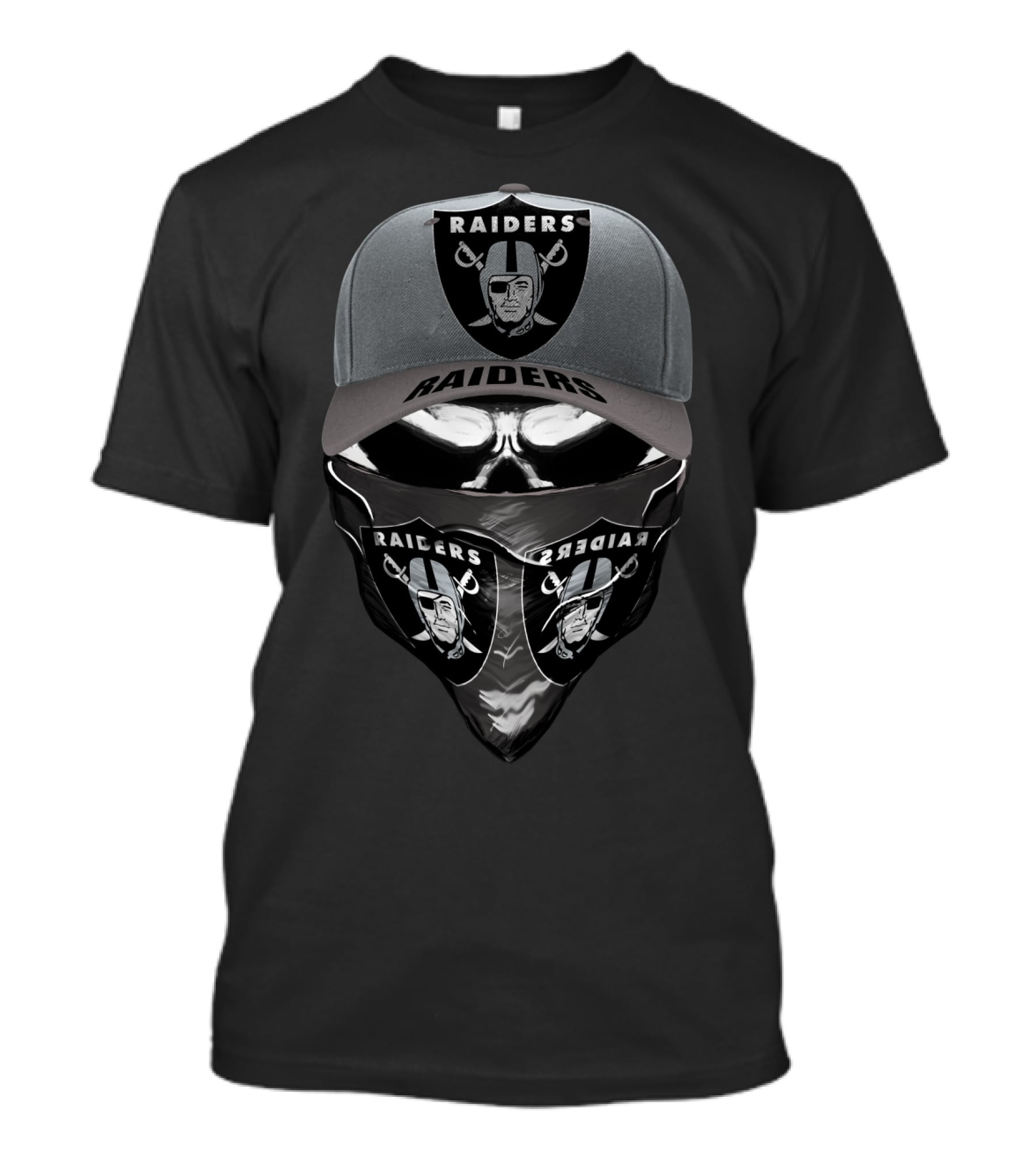 Raiders Logo Cap And Mask Combination With Text T-Shirt