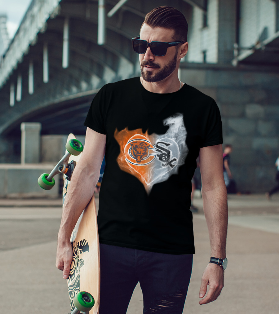 Bears White Sox Heart Logo Fire And Smoke Fusion T-Shirt