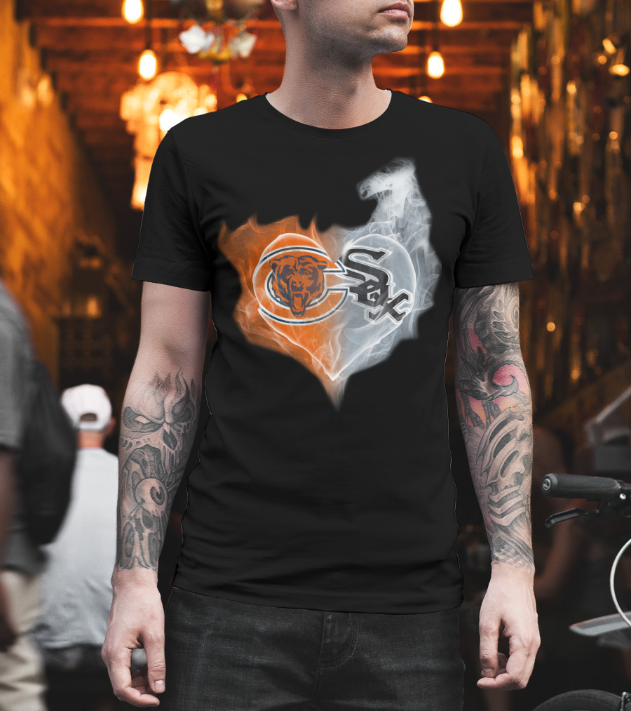 Bears White Sox Heart Logo Fire And Smoke Fusion T-Shirt