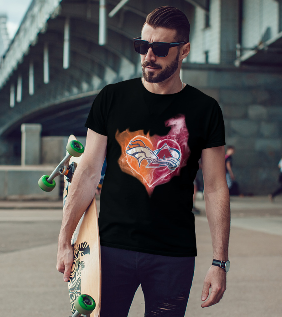 Broncos Colorado Avalanche Heart Flame T-Shirt