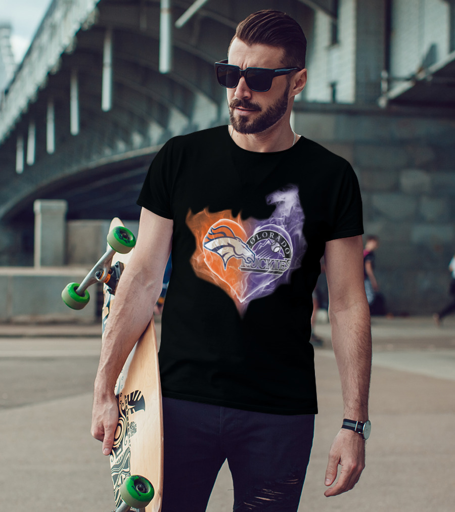 Broncos Colorado Rockies Heart Logo NFL MLB Smoke T-Shirt