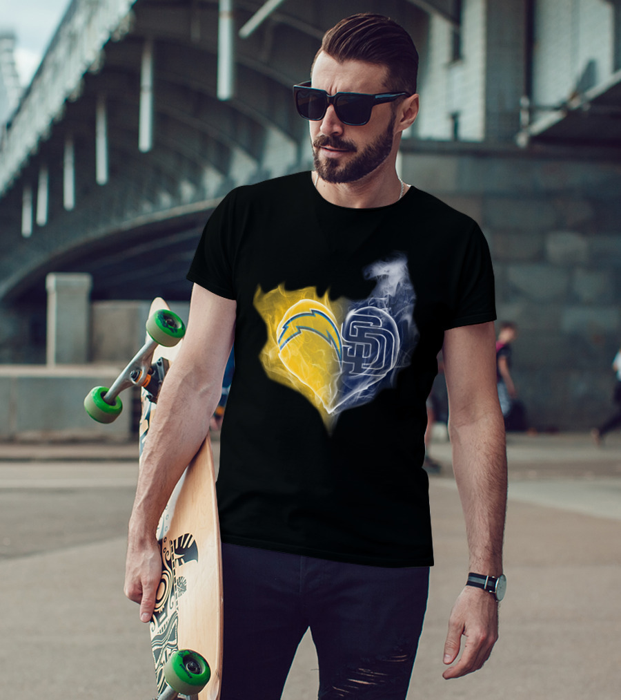 Chargers Padres Heart Symbol Collaboration T-Shirt