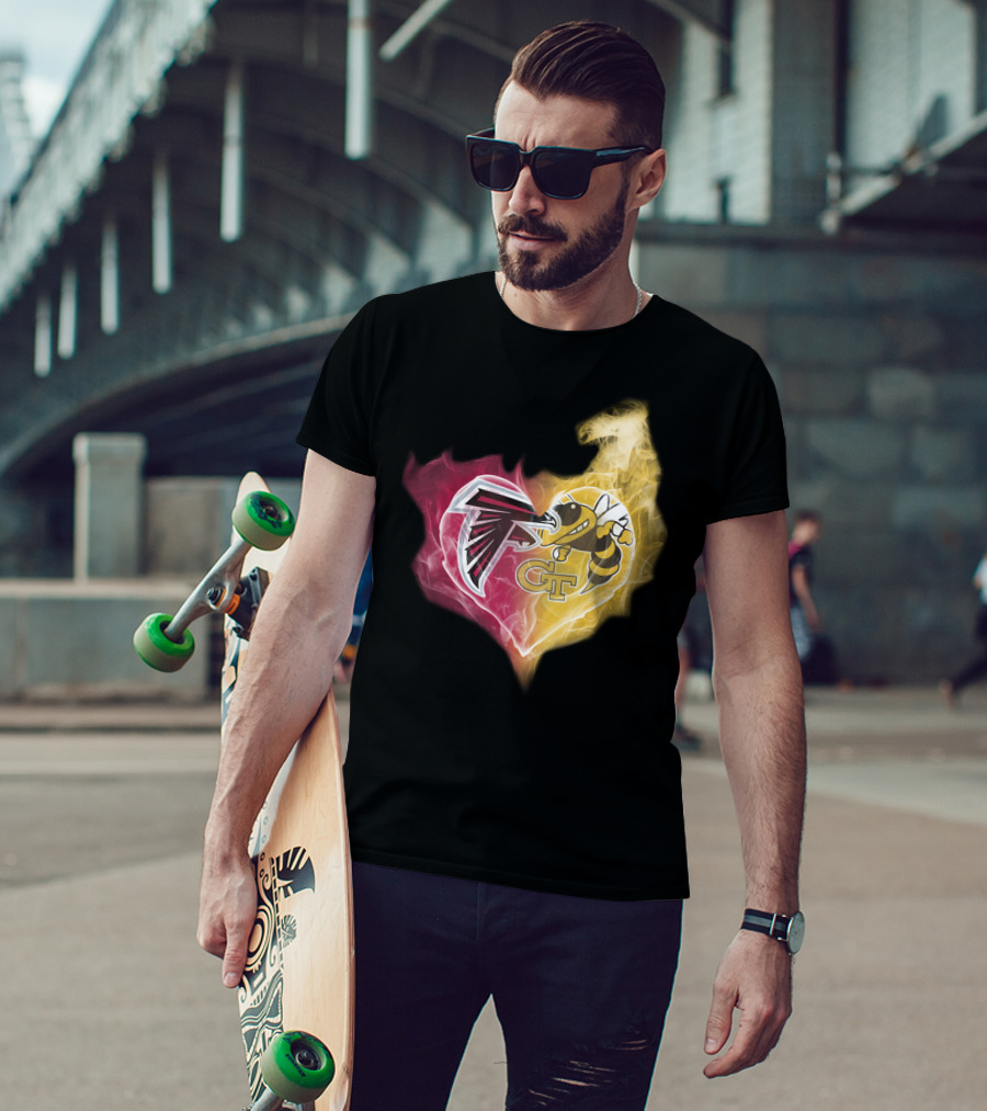 Falcons Georgia Tech Yellow Jackets Heart-Shaped Smoke Merge T-Shirt
