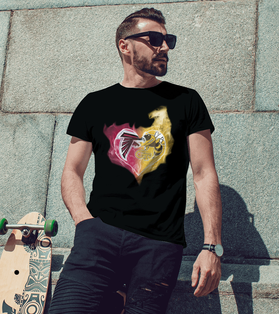 Falcons Georgia Tech Yellow Jackets Heart-Shaped Smoke Merge T-Shirt