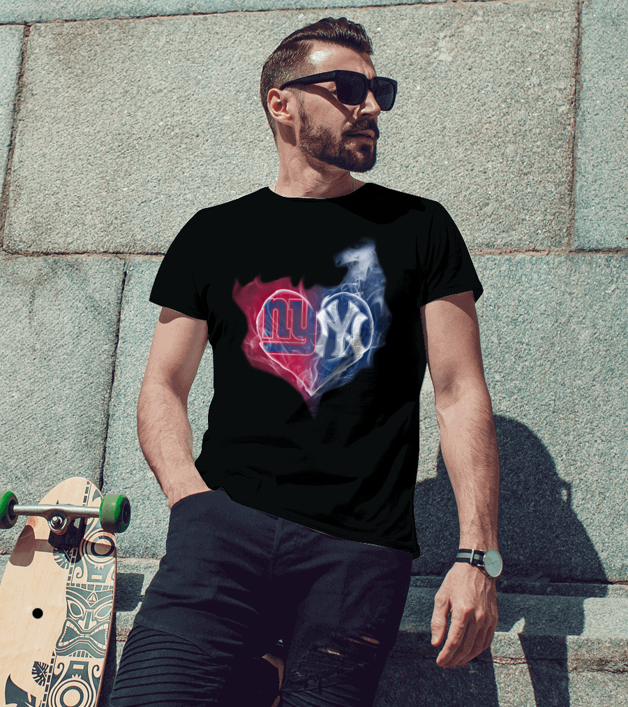 NY Giants NY Yankees Heart Smoke T-Shirt