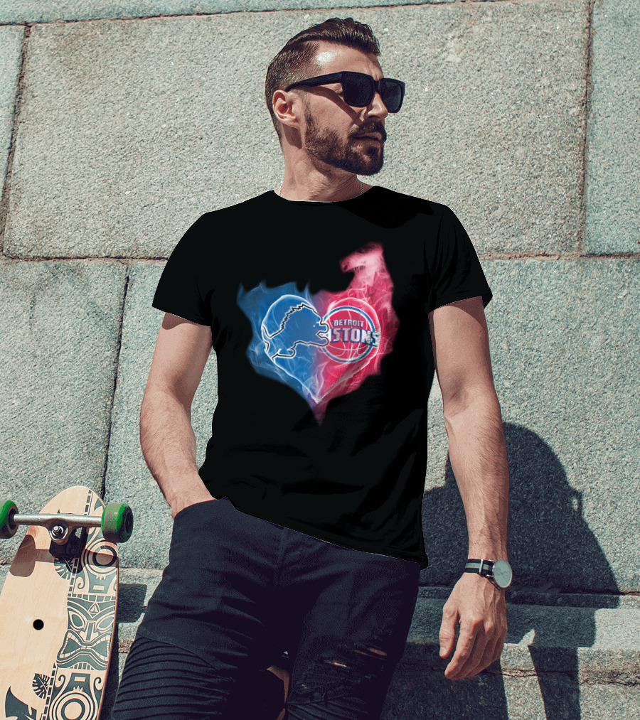 Detroit Lions Pistons Heart Fusion T-Shirt
