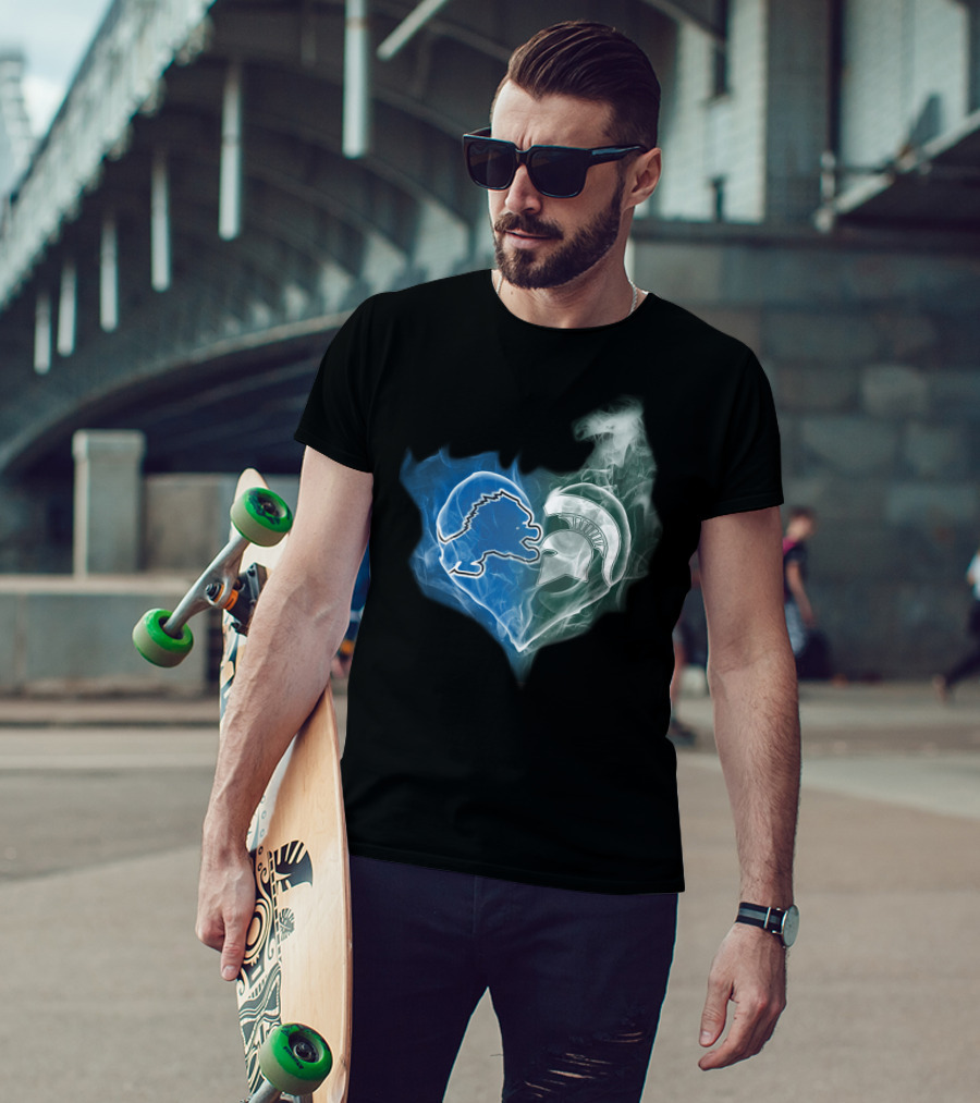 Detroit Lions Michigan State Spartans Heart Logo Fusion T-Shirt