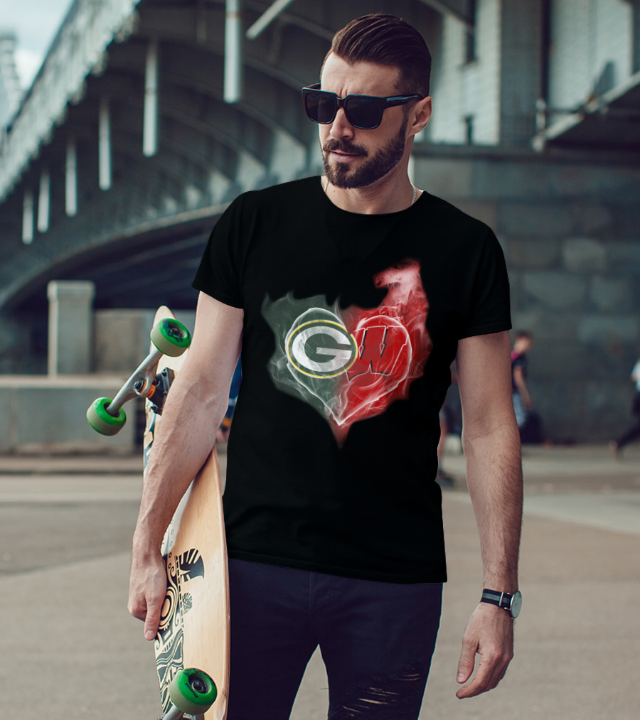 Packers Wisconsin Badgers G W Heart Fusion T-Shirt