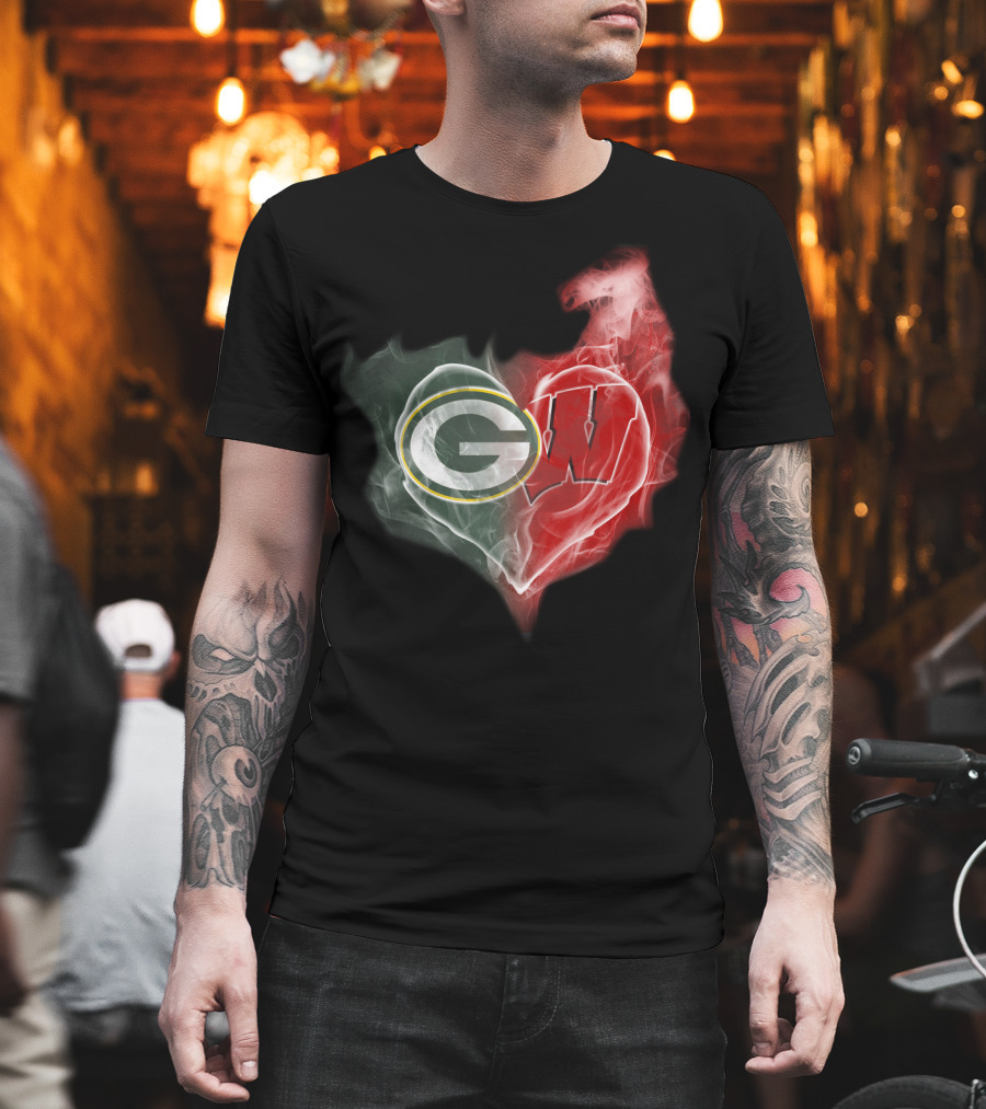 Packers Wisconsin Badgers G W Heart Fusion T-Shirt