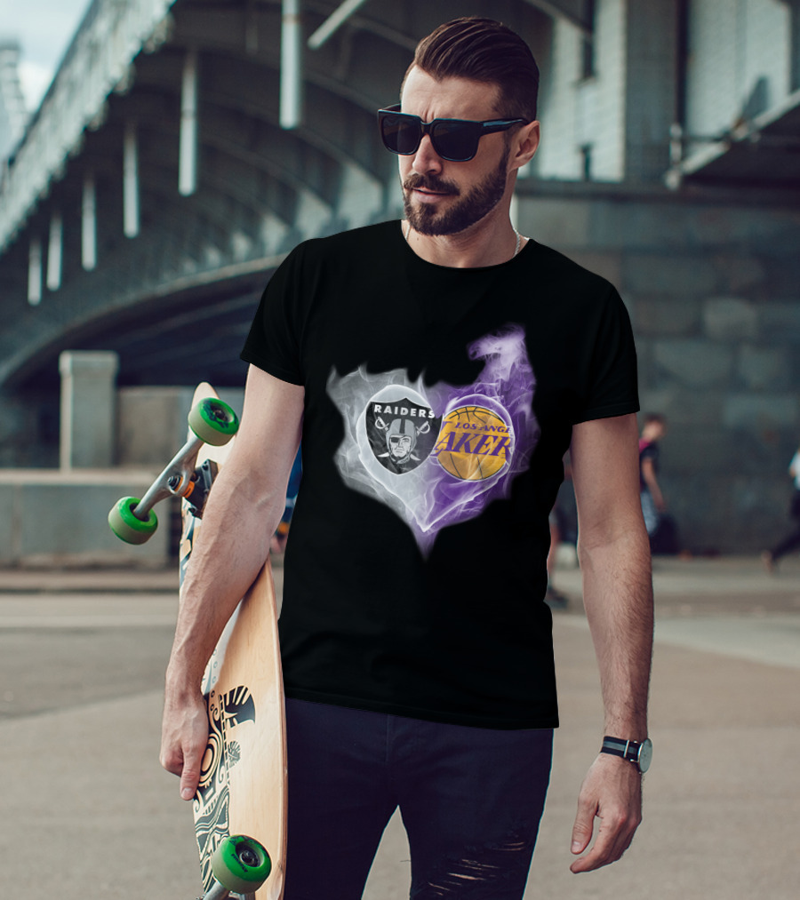 Raiders Los Angeles Lakers Heart Smoky Fusion T-Shirt