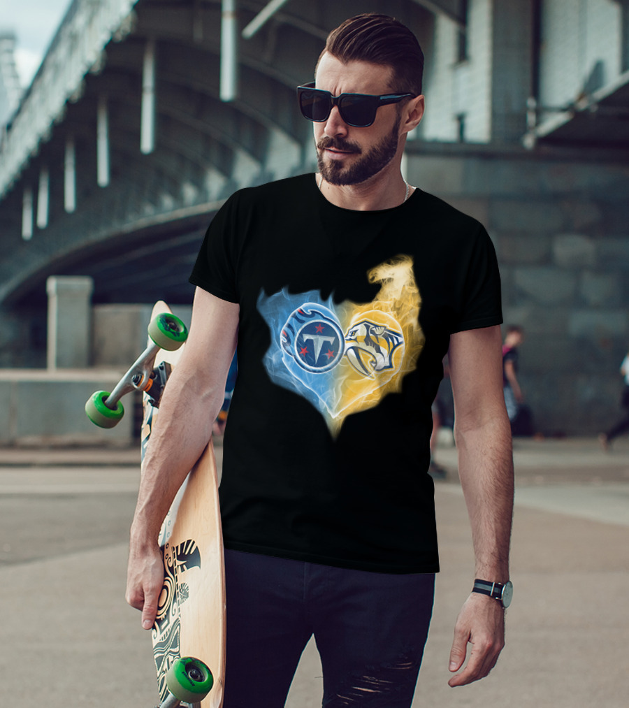 Titans Nashville Predators Heart Dual Logo Smoke Fusion T-Shirt