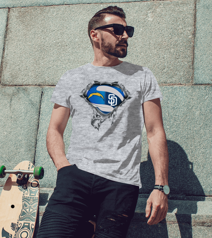 Chargers Padres Superhero Logo Fusion T-Shirt