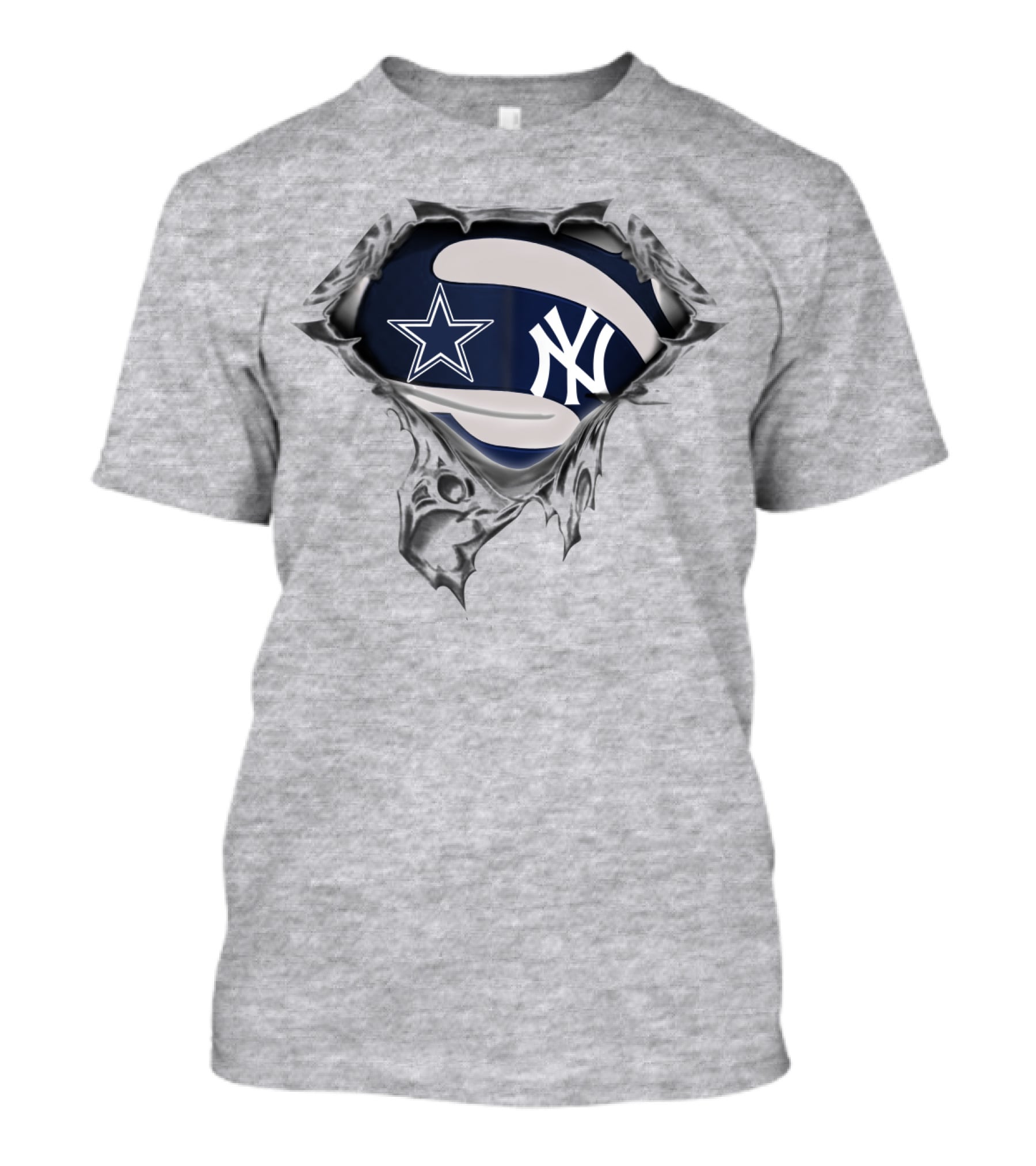 Cowboys Yankees Star And Ny Logo Fusion On Torn Fabric T-Shirt