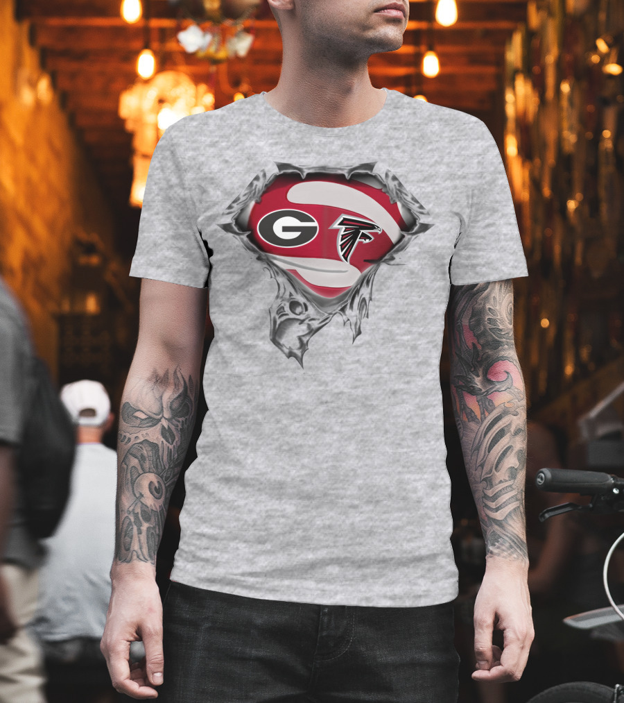 Georgia Bulldogs Atlanta Falcons Logo Mashup T-Shirt