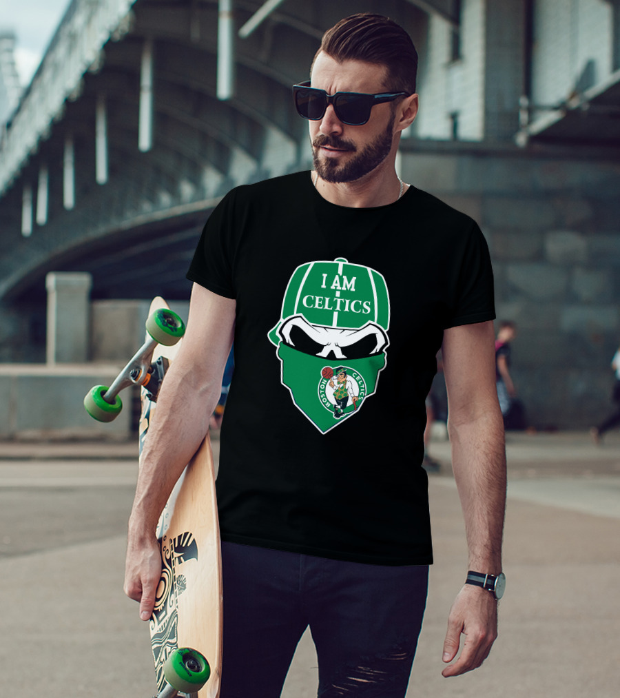 I Am Celtics Boston Celtics Skull Logo Green Cap Bandana T-Shirt