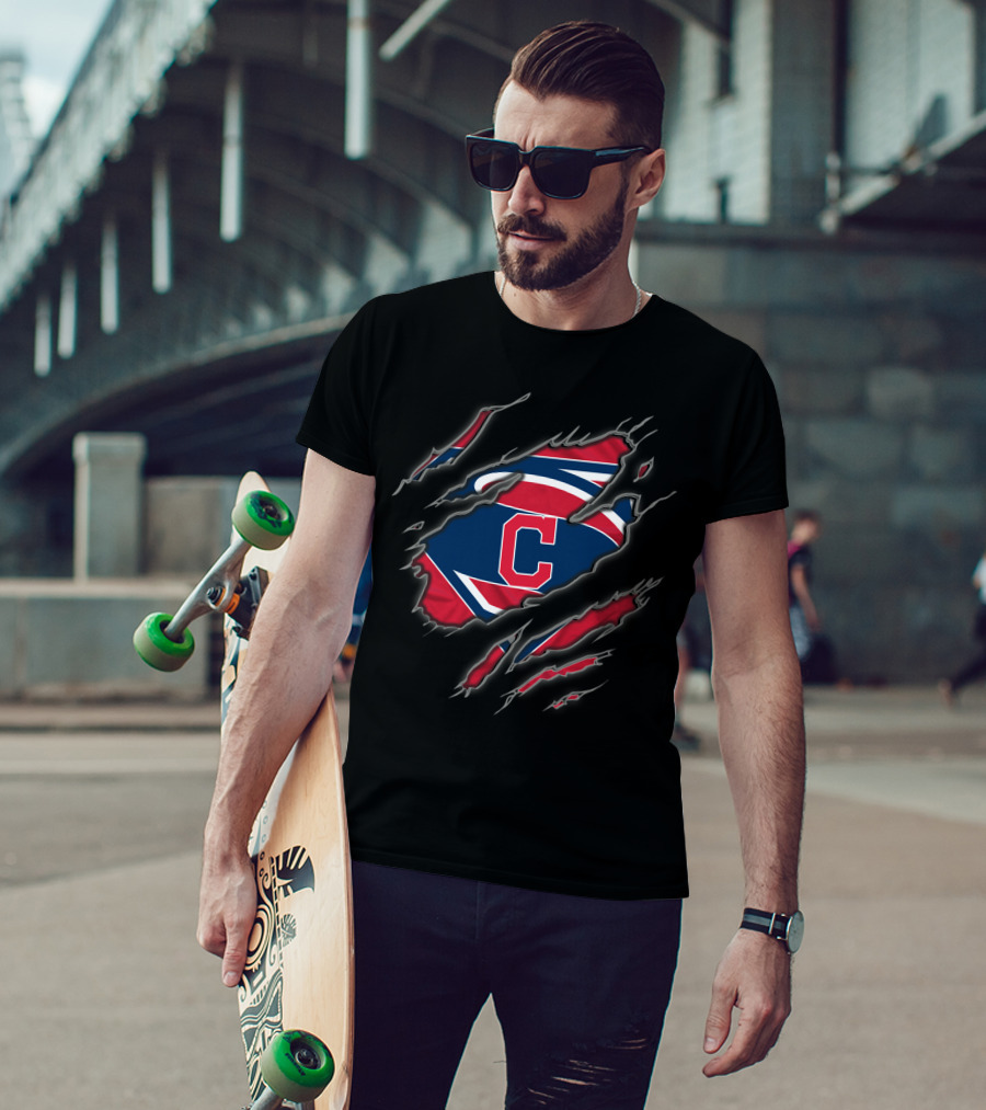 Cleveland Indians Superman Logo Claw Marks T-Shirt