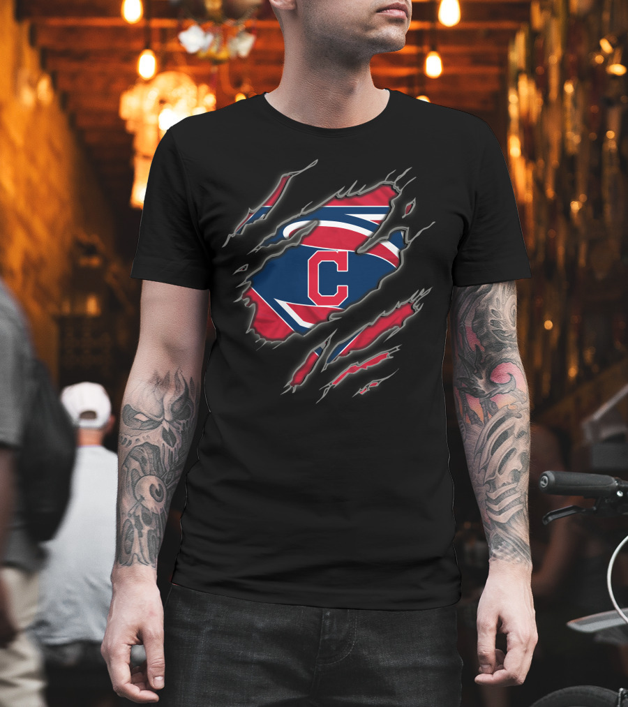 Cleveland Indians Superman Logo Claw Marks T-Shirt