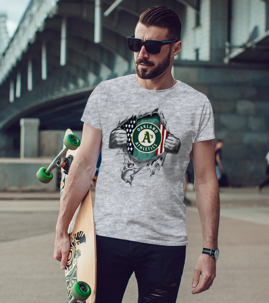 Oakland Athletics American Flag Ripped Hands T-Shirt