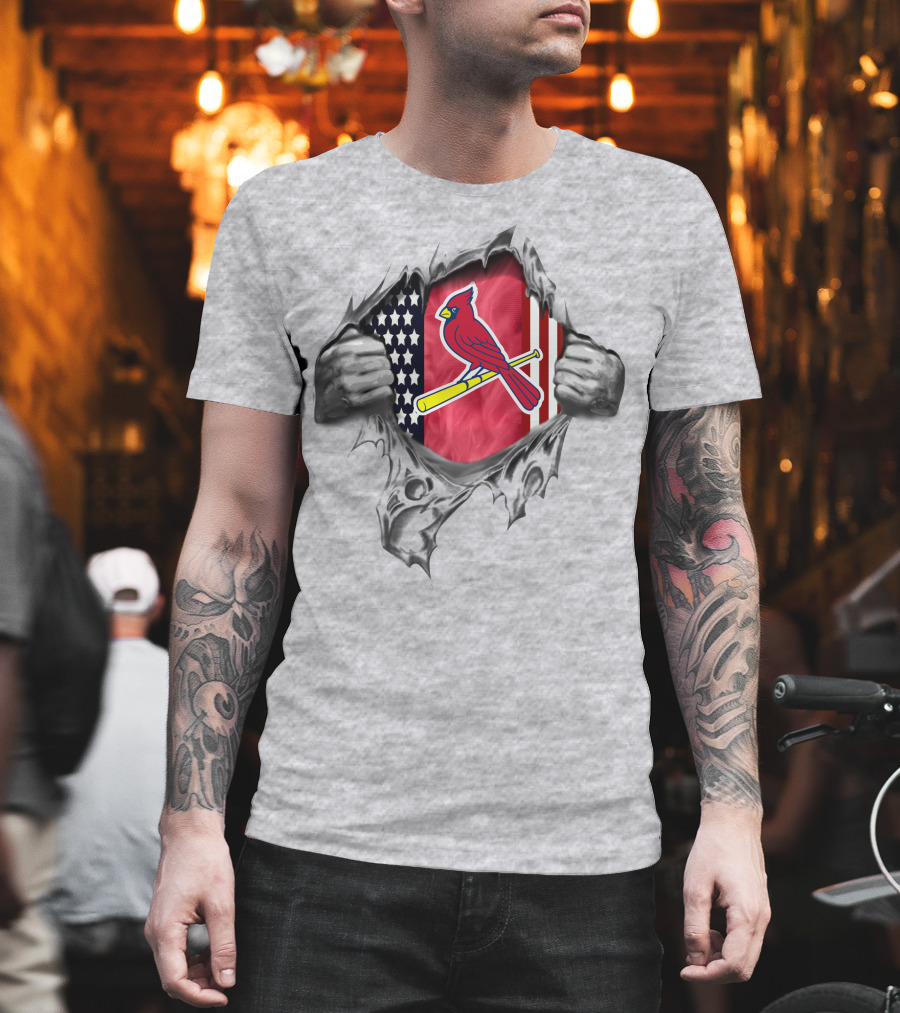 St Louis Cardinals American Flag Rip Chest T-Shirt