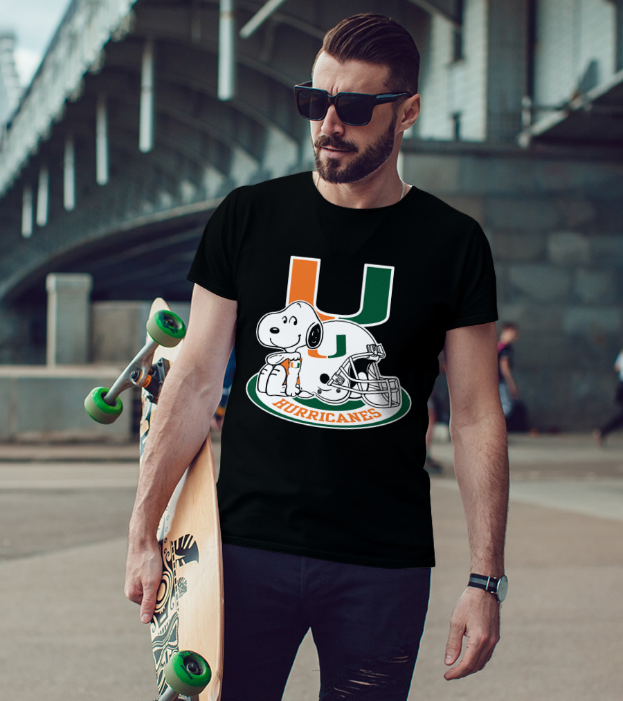 Miami Hurricanes Snoopy U Logo Helmet T-Shirt