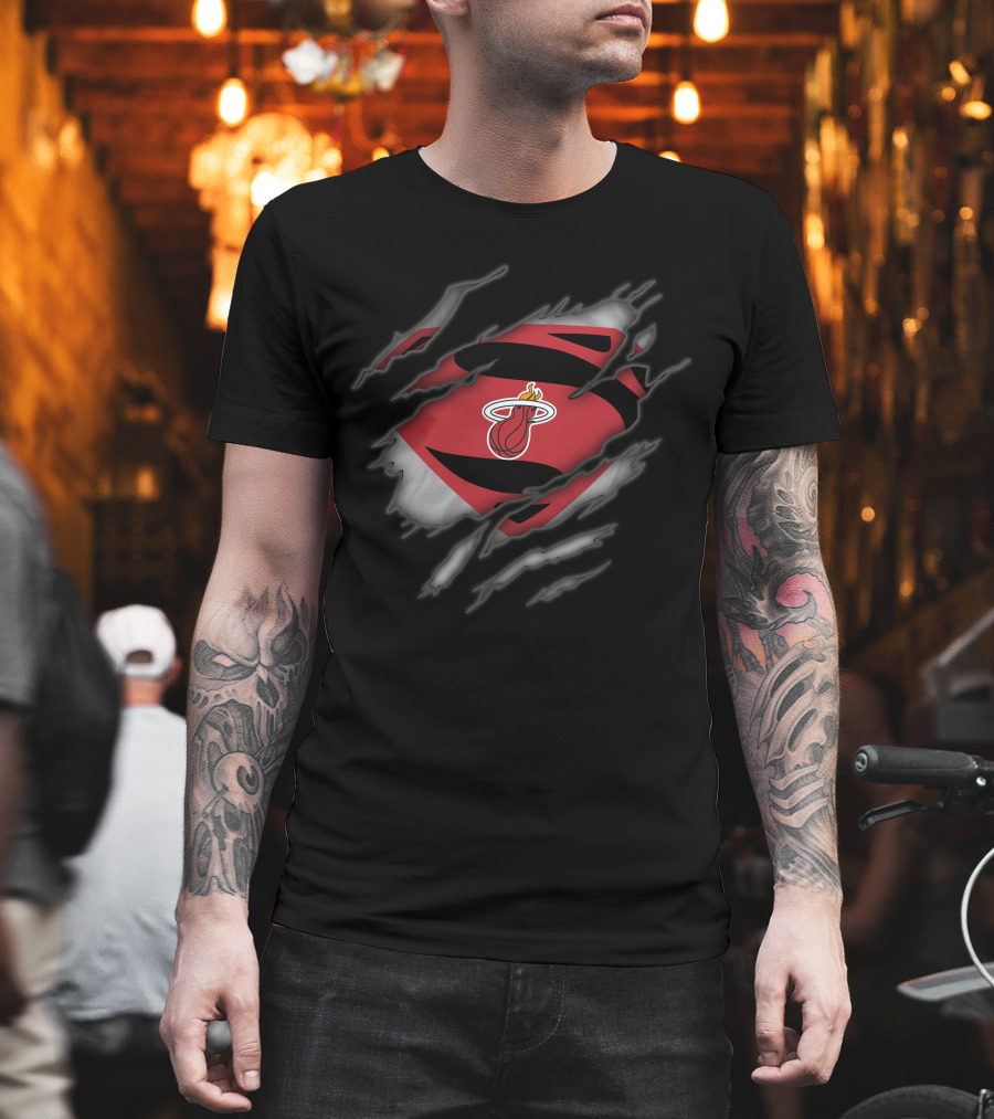 Miami Heat Basketball Logo Superman Rip T-Shirt