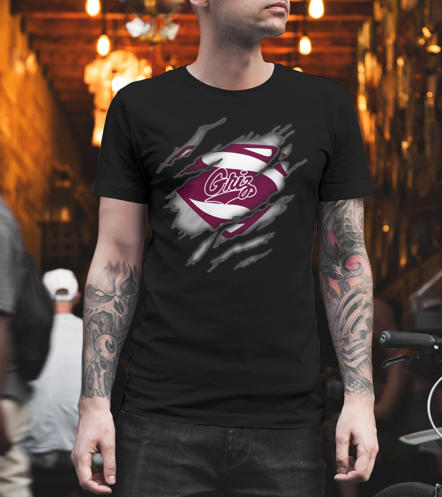 Griz Montana Grizzlies Superman Logo Rip T-Shirt