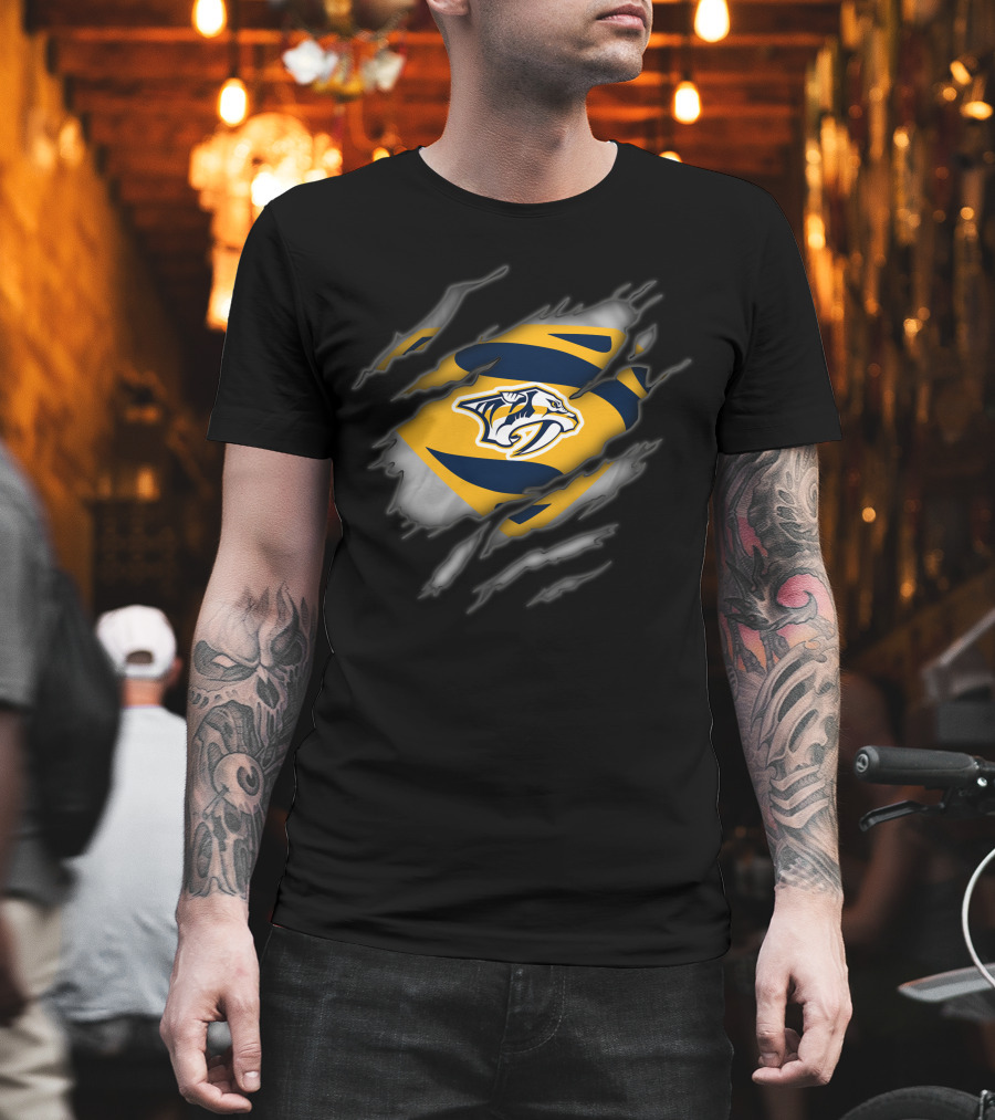 Nashville Predators Rip Through Logo Superhero Style T-Shirt