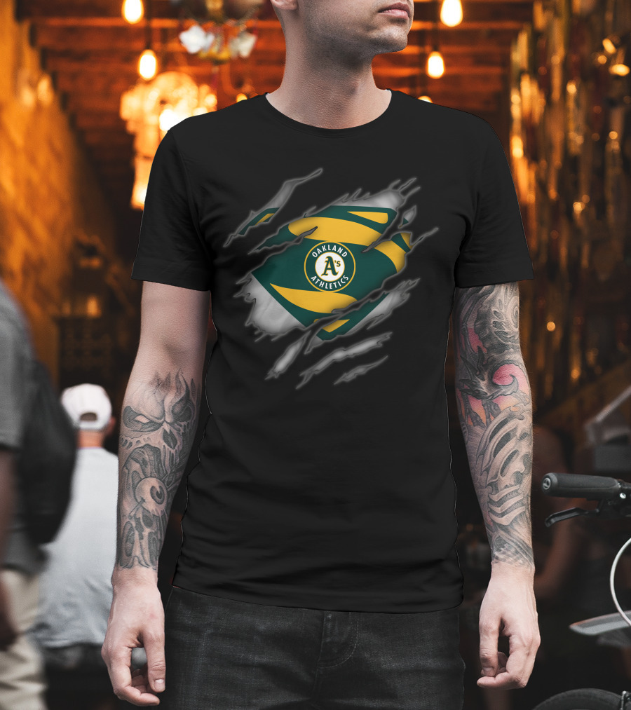 Oakland Athletics Logo Inside Superman Style Ripped Chest T-Shirt