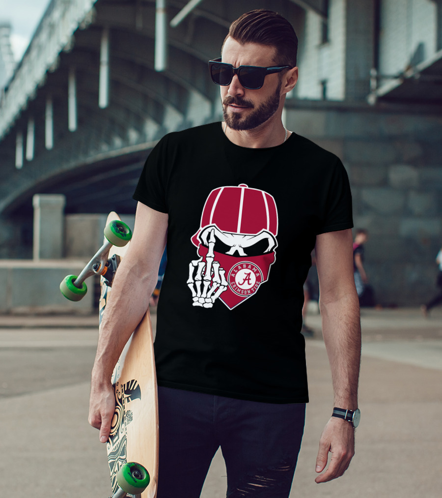 Alabama Crimson Tide Skull Skeleton Bandana Middle Finger T-Shirt