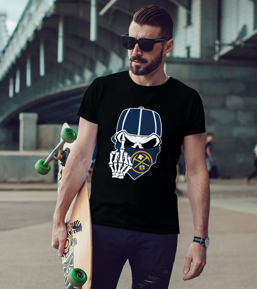 Denver Nuggets Skull Bandana Skeleton Hand T-Shirt