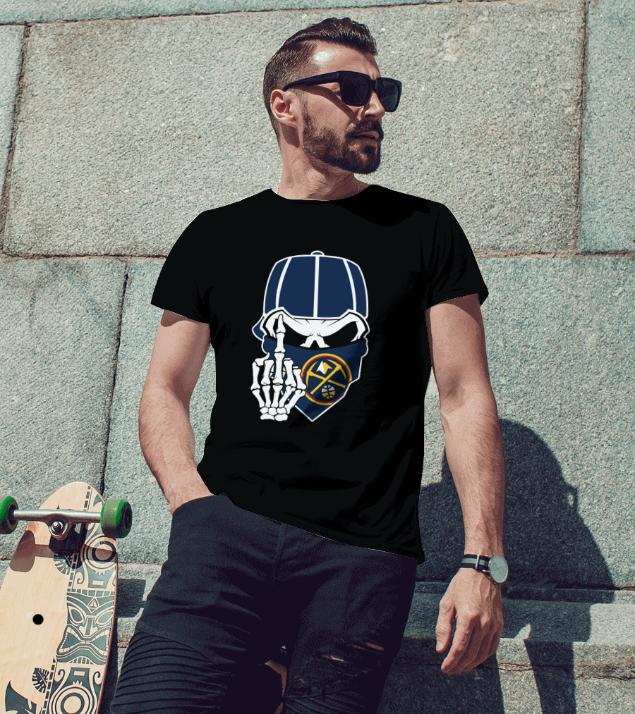 Denver Nuggets Skull Bandana Skeleton Hand T-Shirt