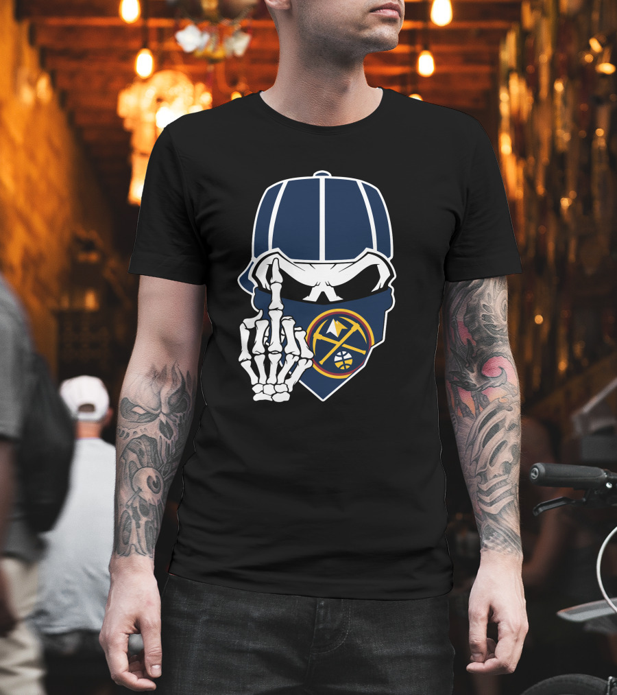 Denver Nuggets Skull Bandana Skeleton Hand T-Shirt