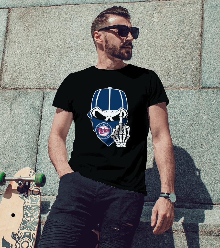 Minnesota Twins Baseball Club Skull With Skeleton Hand Symbol T-Shirt