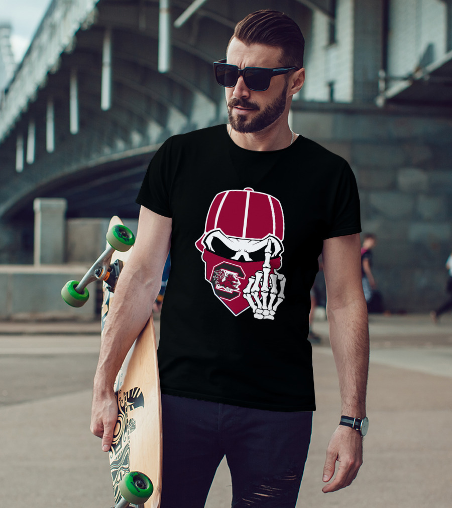 South Carolina Gamecocks Skull Bandana Skeleton Hand T-Shirt