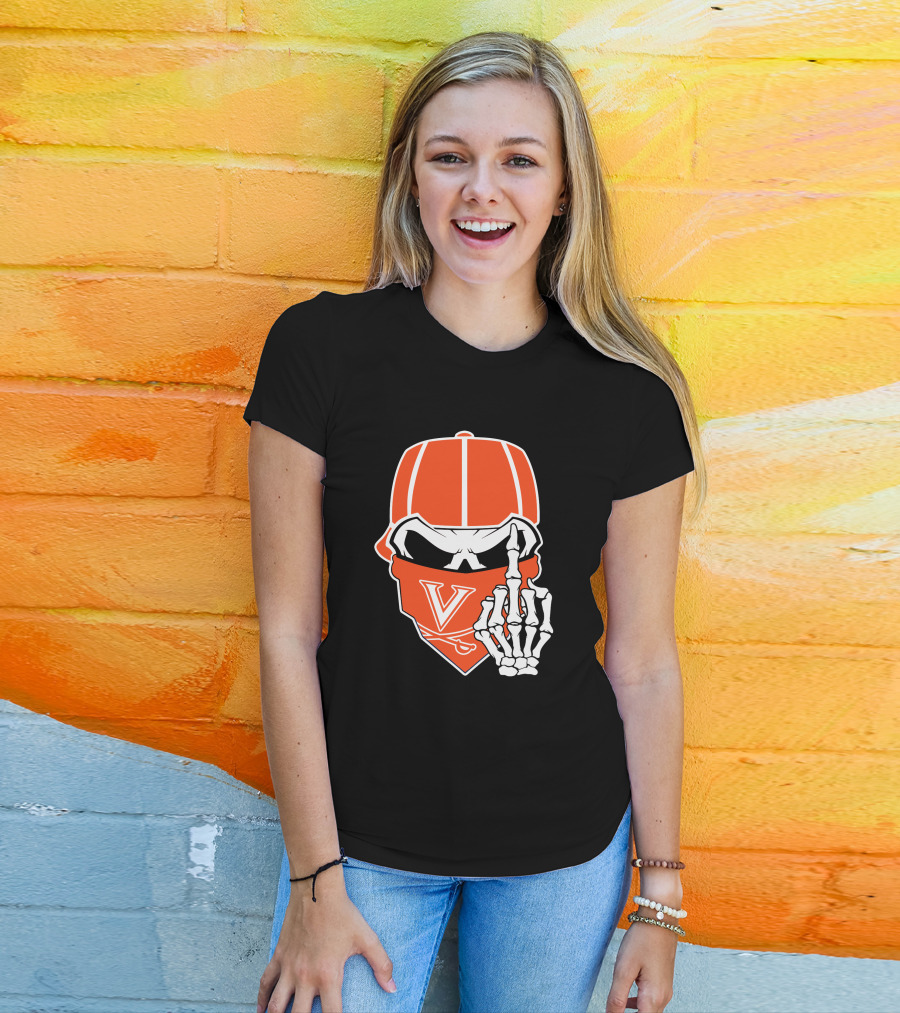 Virginia Cavaliers Skull Bandana Skeleton Gesture T-Shirt