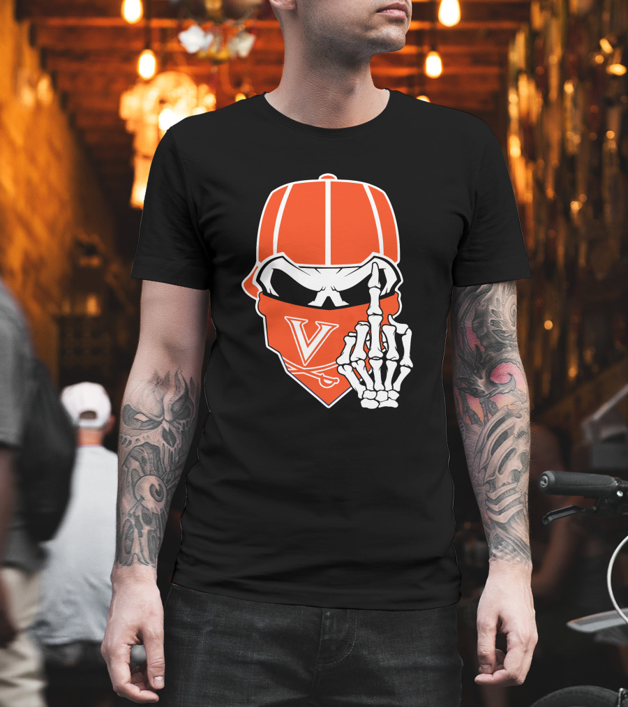 Virginia Cavaliers Skull Bandana Skeleton Gesture T-Shirt