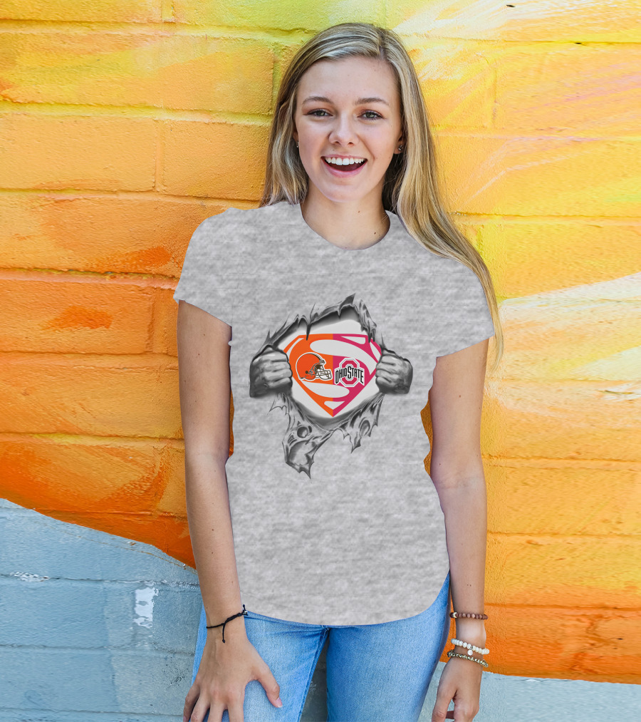 Browns Superman Ohio State Buckeyes Logo Tear T-Shirt
