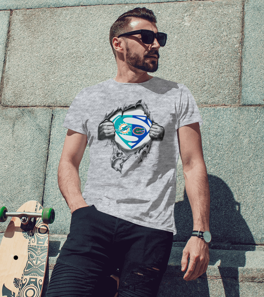 Miami Dolphins Florida Gators Superman Logo Fusion T-Shirt