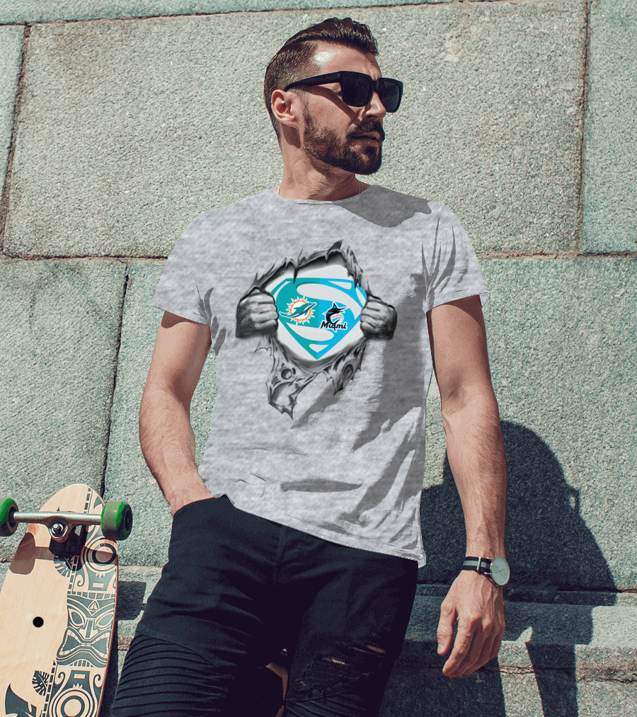 Miami Dolphins Miami Marlins Superman T-Shirt