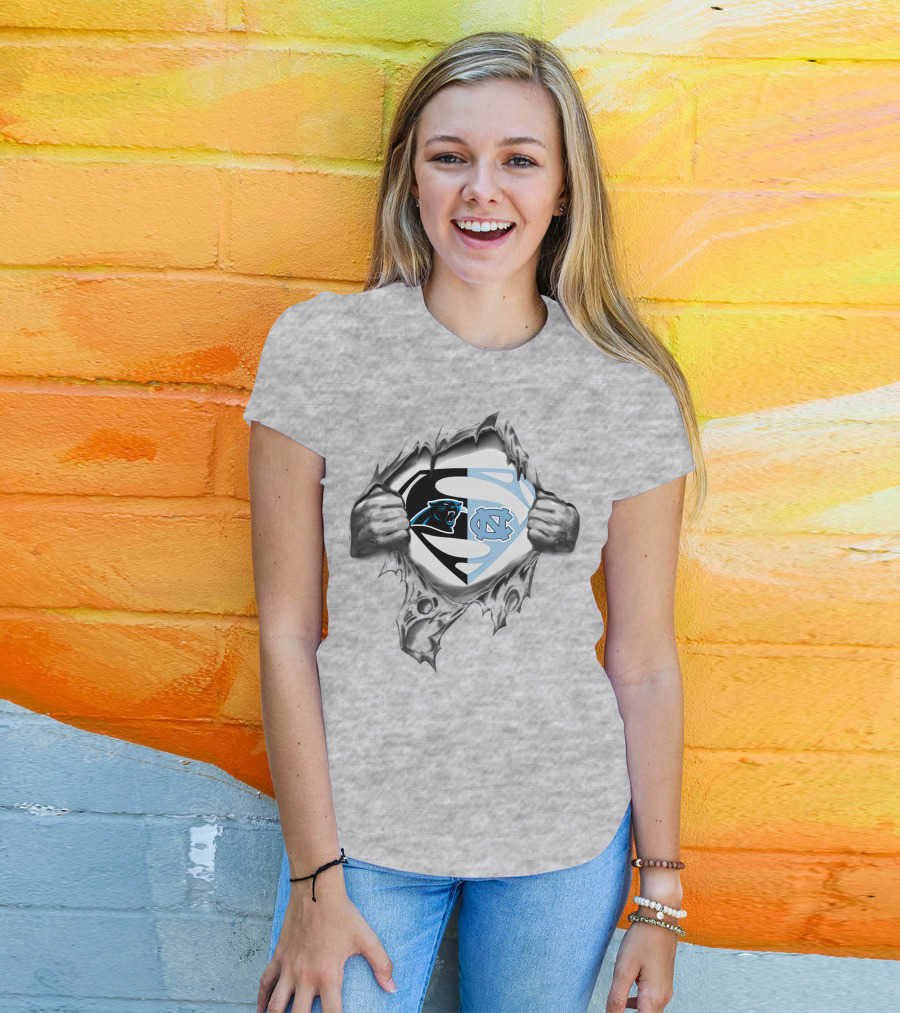 Carolina Panthers North Carolina Tar Heels Superman Logo Fusion T-Shirt