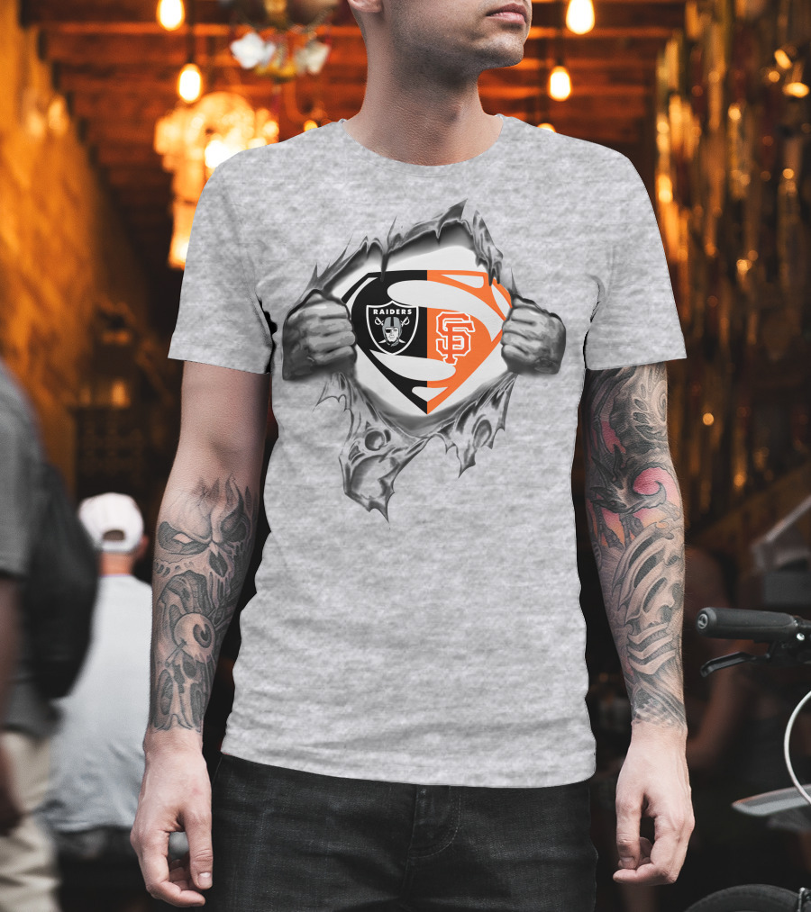 Raiders San Francisco Giants Superman Logo Rip T-Shirt