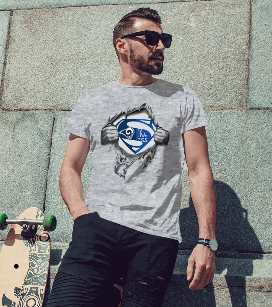 Rams Los Angeles Dodgers Superman Logo Mashup T-Shirt