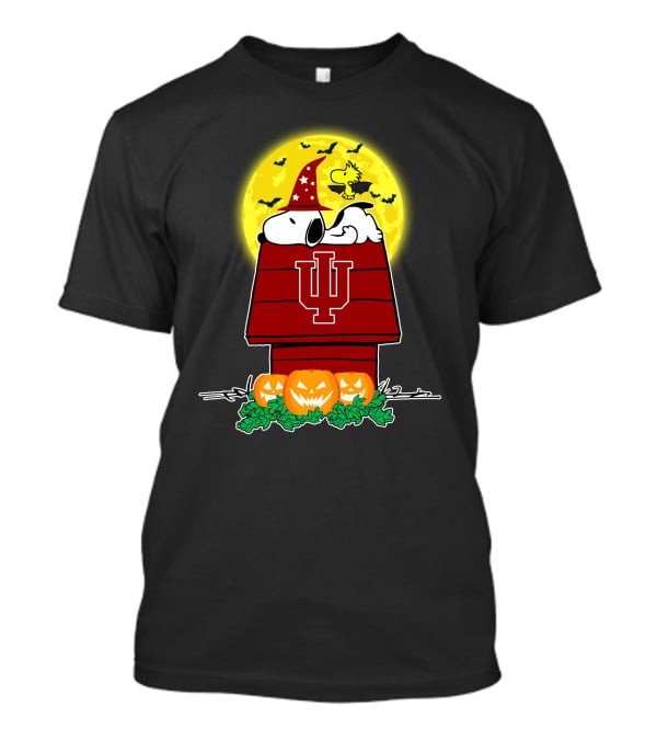 Indiana Hoosiers Snoopy Woodstock Halloween Pumpkins Moon Bats T-Shirt