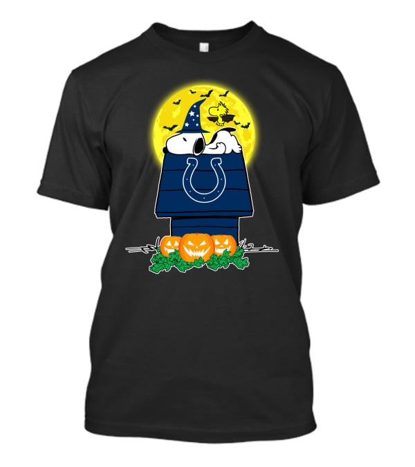 Indianapolis Colts Snoopy Halloween Moon Pumpkins Woodstock Bats T-Shirt
