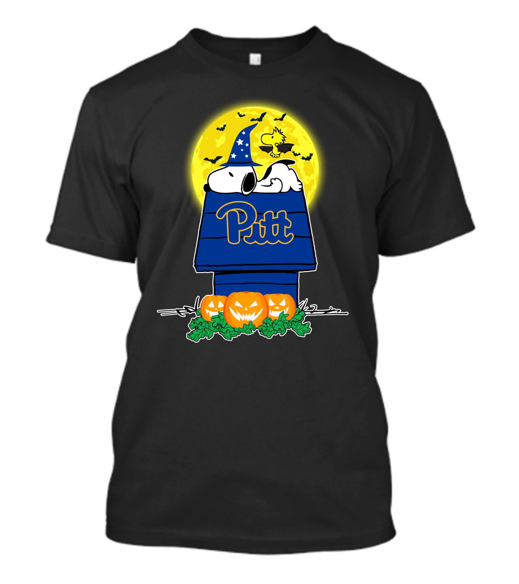 Pittsburgh Panthers Snoopy Pitt Halloween Moon Pumpkins Bats Woodstock T-Shirt