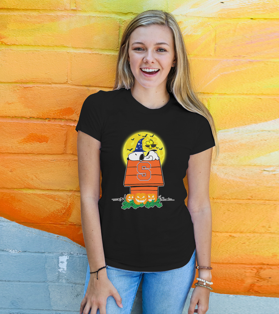 Syracuse Orange Snoopy Halloween Pumpkins Moon Bats Woodstock T-Shirt