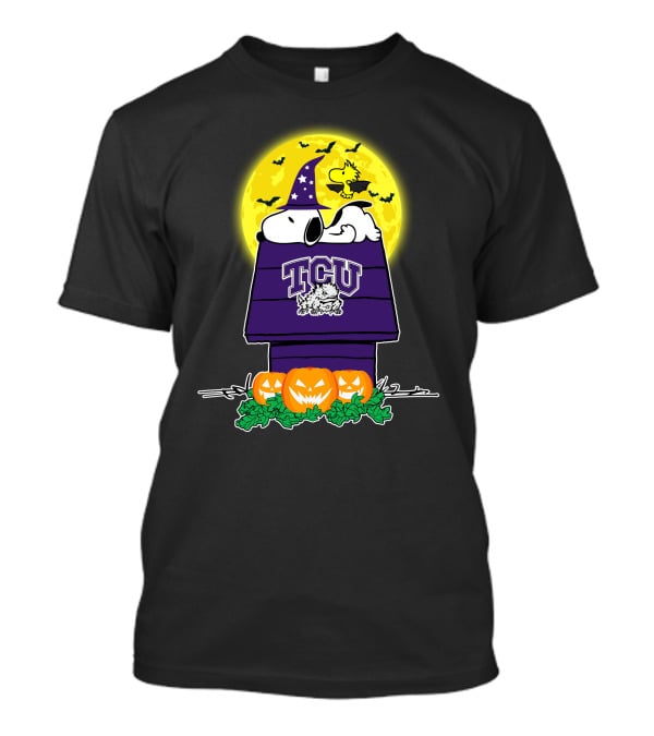 Tcu Horned Frogs Snoopy Halloween Pumpkins Full Moon T-Shirt