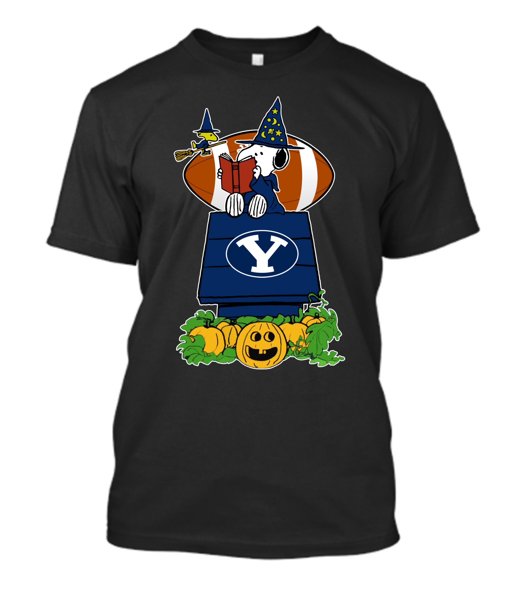 Byu Cougars Snoopy Halloween Witch And Football Scene T-Shirt